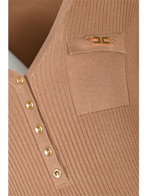 Abito in maglia a costine taschino Brown sugar Elisabetta Franchi | AM10B56E2EC1